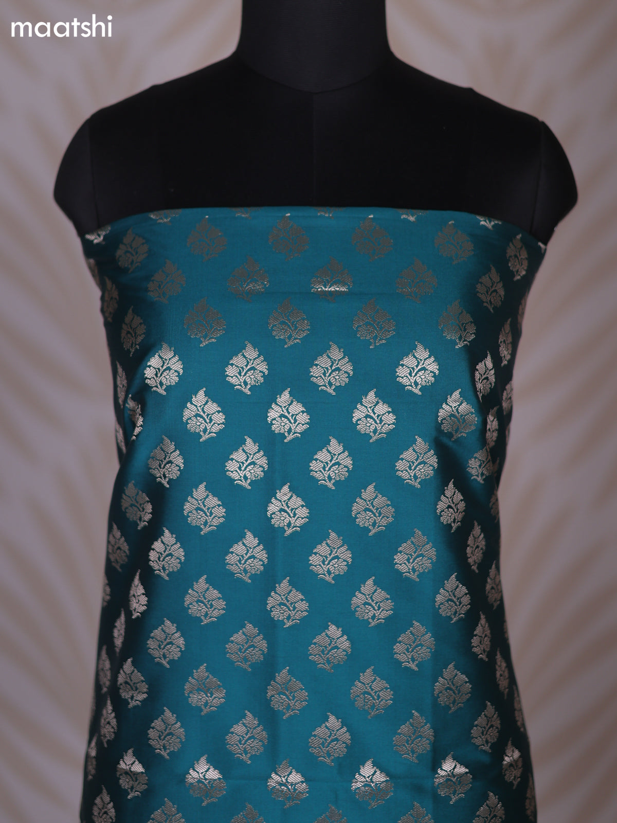 Peacock Green and Teal Green Banarasi Silk Dress Material With Allover Zari Buttas