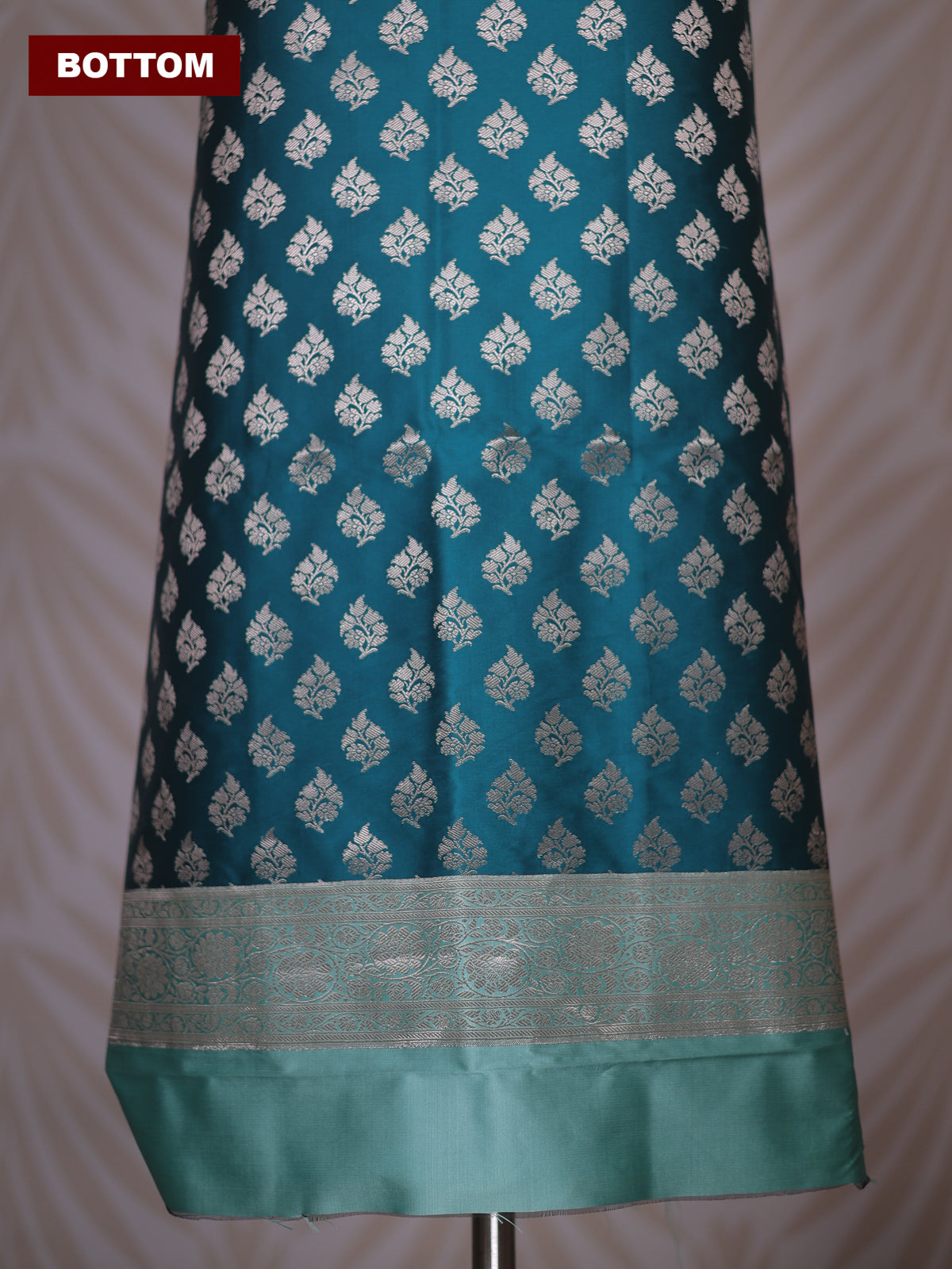 Peacock Green and Teal Green Banarasi Silk Dress Material With Allover Zari Buttas