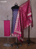 Navy Blue and Magenta Pink Banarasi Silk Dress Material With Allover Zari Buttas