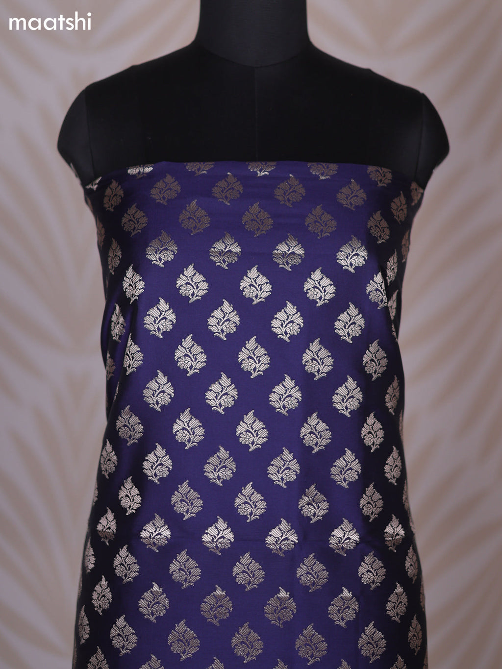 Navy Blue and Magenta Pink Banarasi Silk Dress Material With Allover Zari Buttas