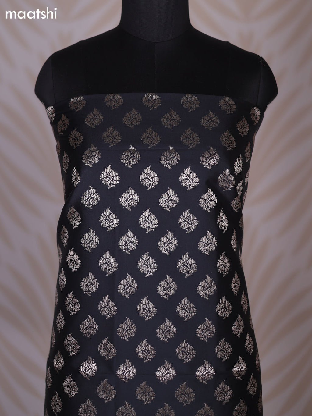 Black and Maroon Banarasi Silk Dress Material With Allover Zari Buttas