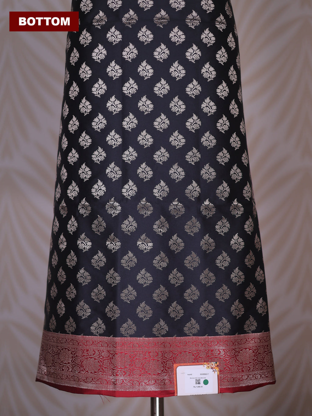 Black and Maroon Banarasi Silk Dress Material With Allover Zari Buttas