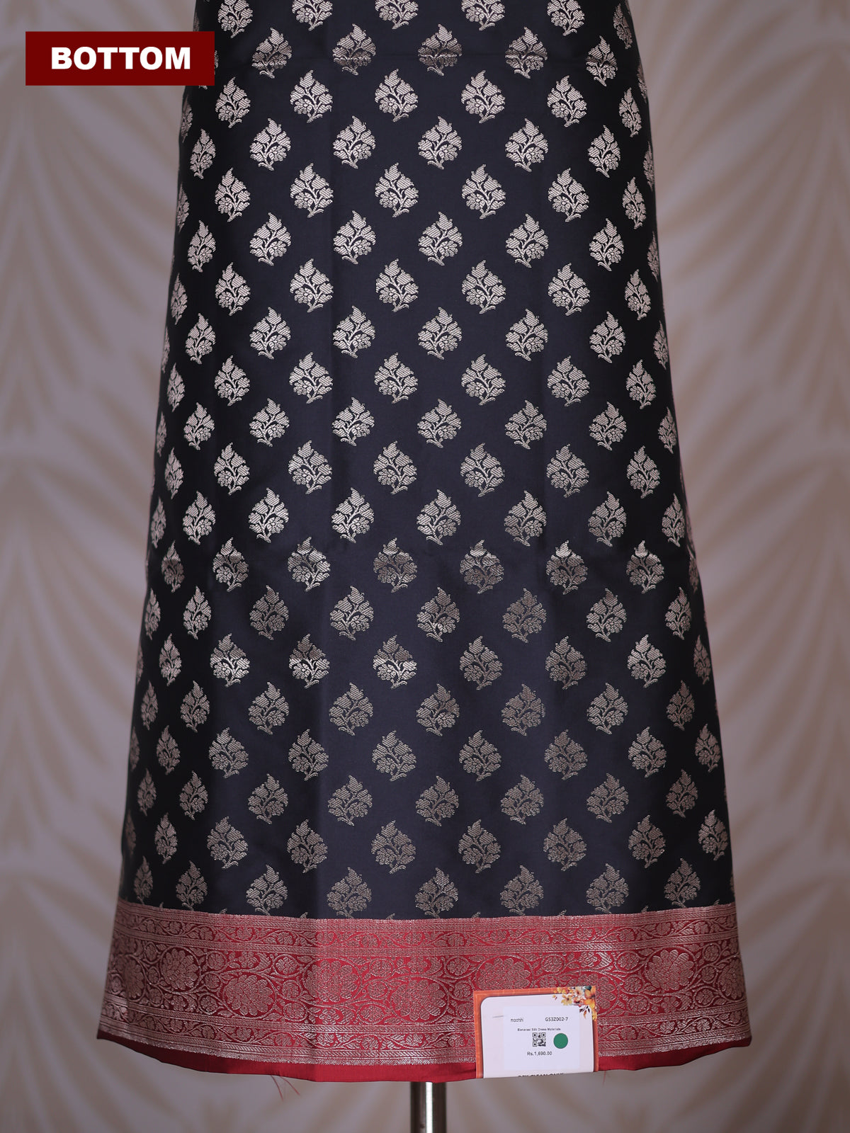 Black and Maroon Banarasi Silk Dress Material With Allover Zari Buttas