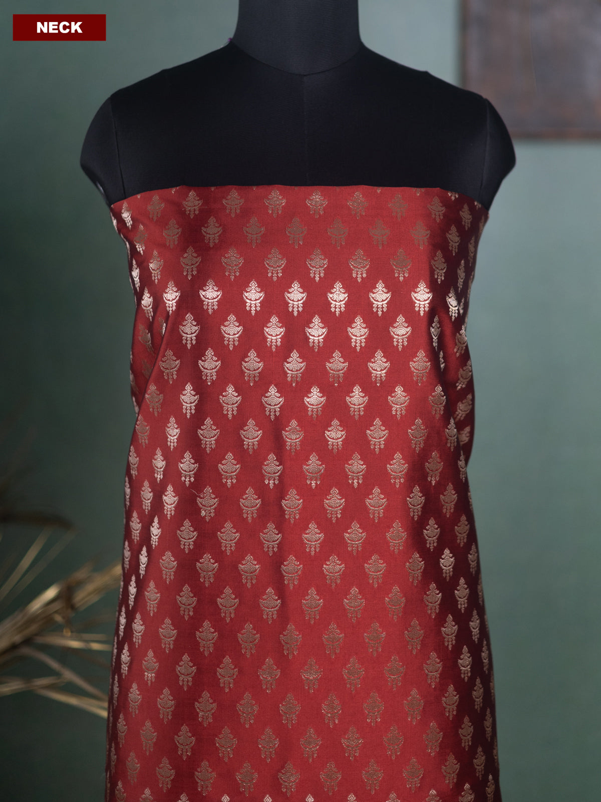 Maroon and Black Banarasi Silk Dress Material With Allover Zari Buttas