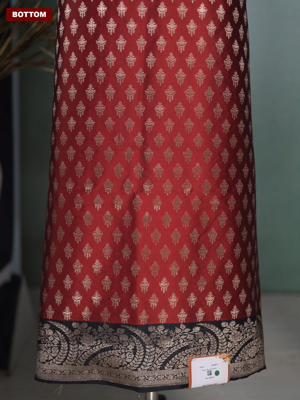 Maroon and Black Banarasi Silk Dress Material With Allover Zari Buttas