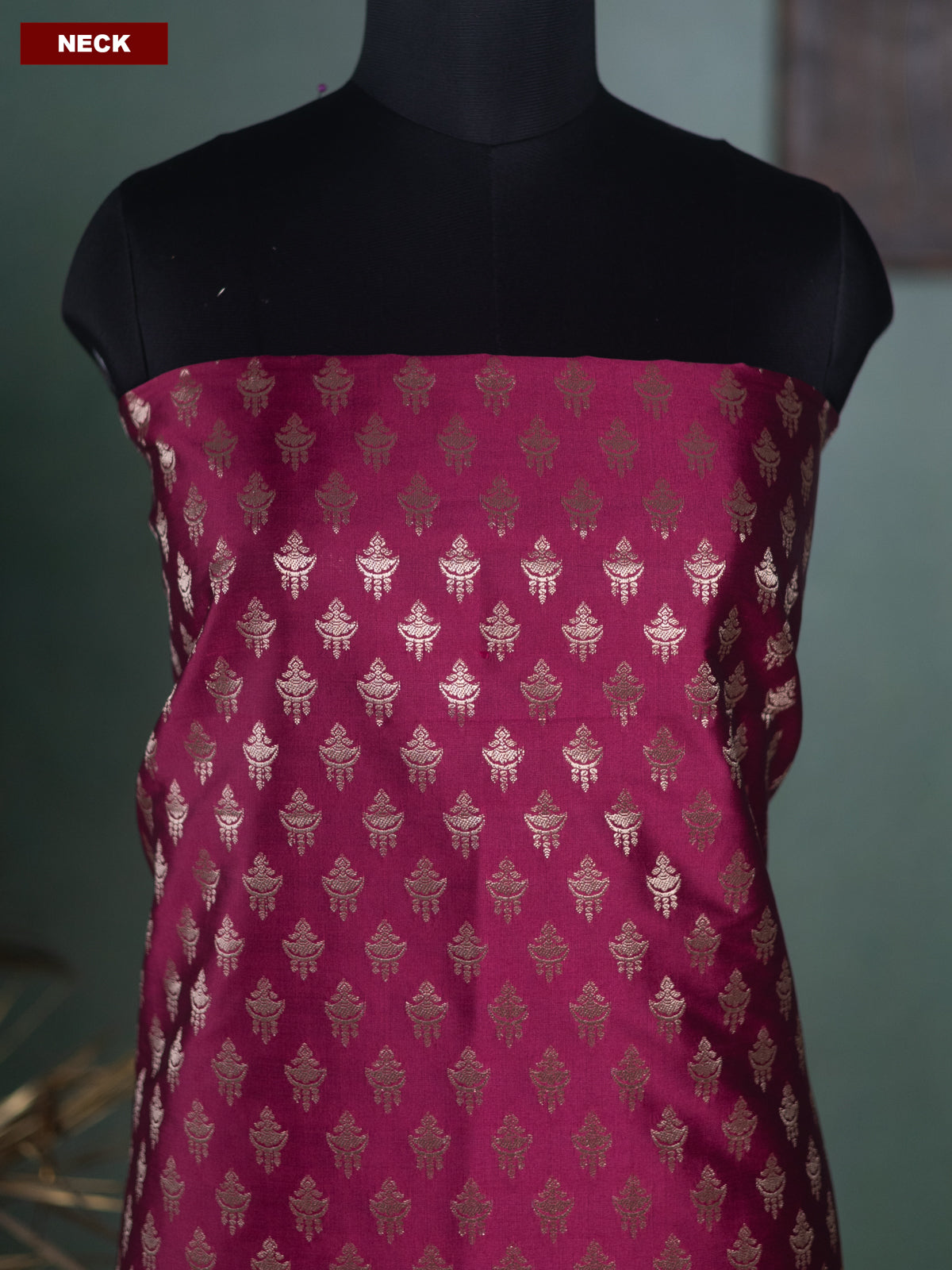 Magenta Pink and Pastel Purple Banarasi Silk Dress Material With Allover Zari Buttas