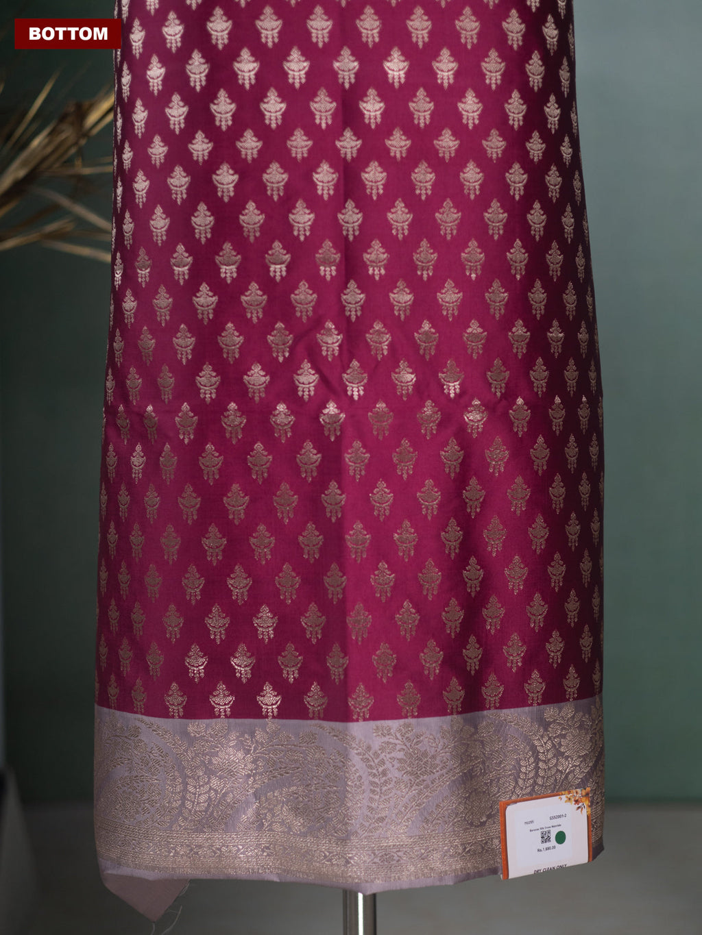 Magenta Pink and Pastel Purple Banarasi Silk Dress Material With Allover Zari Buttas