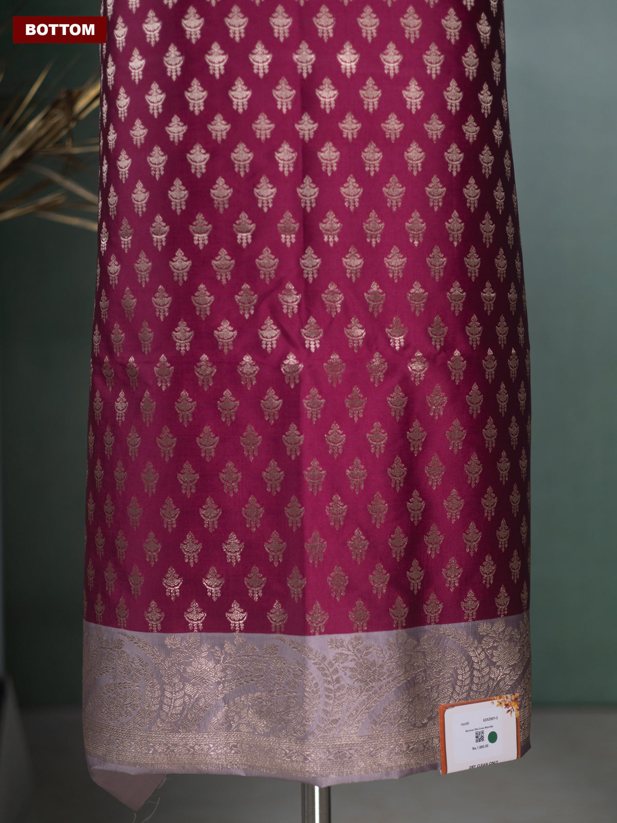 Magenta Pink and Pastel Purple Banarasi Silk Dress Material With Allover Zari Buttas