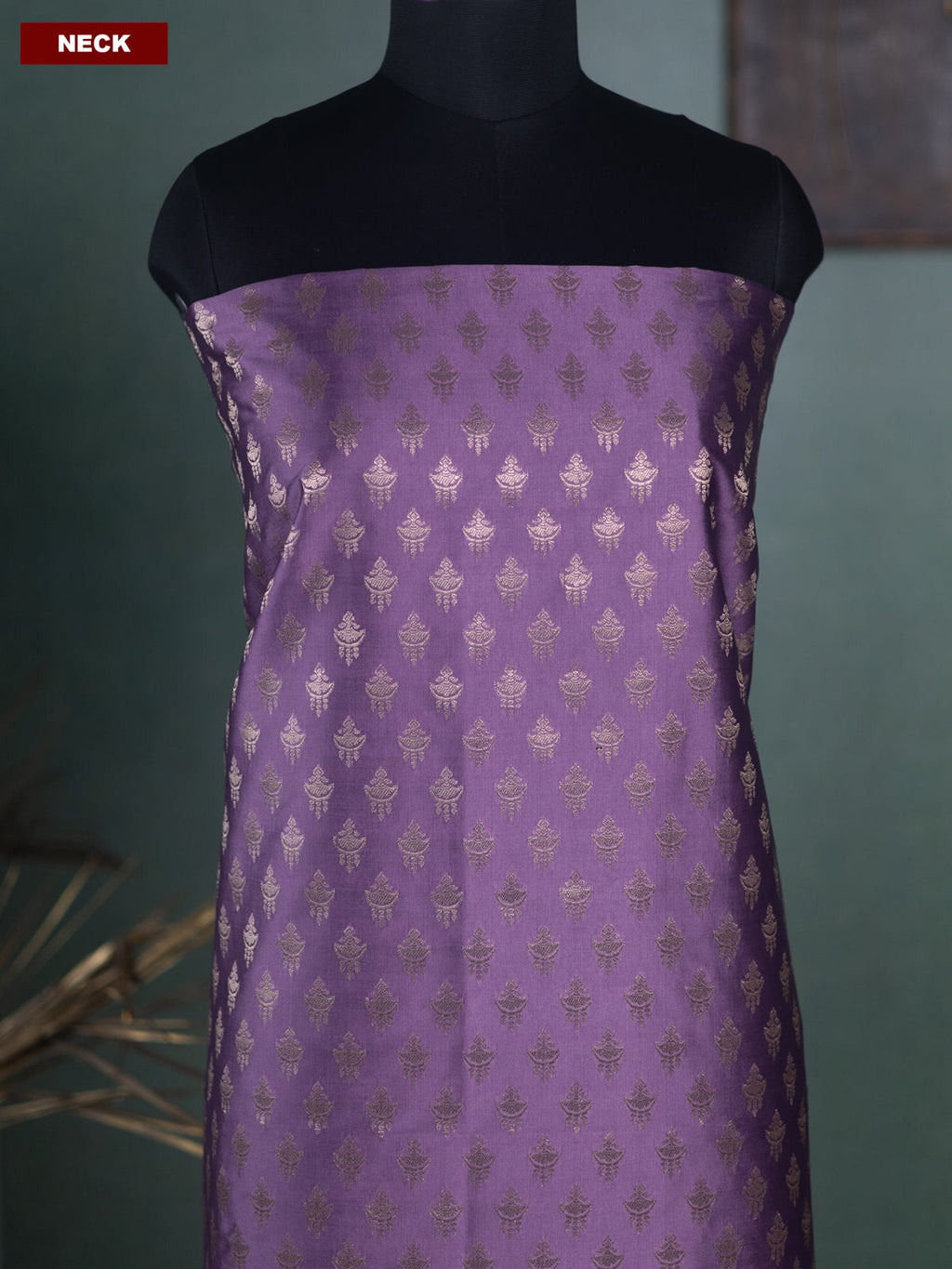 Dual Shade Of Purple and Violet Banarasi Silk Dress Material With Allover Zari Buttas