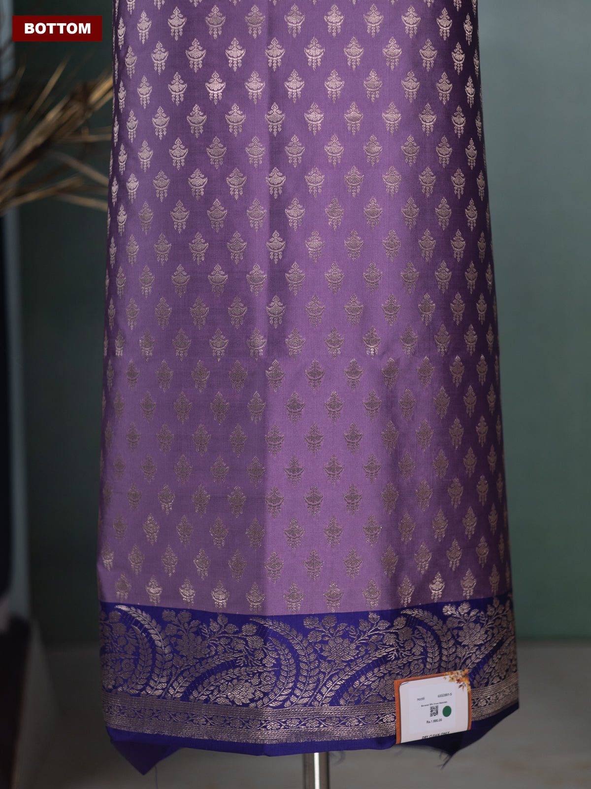 Dual Shade Of Purple and Violet Banarasi Silk Dress Material With Allover Zari Buttas