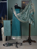 Peacock Green and Teal Green Banarasi Silk Dress Material With Allover Zari Buttas