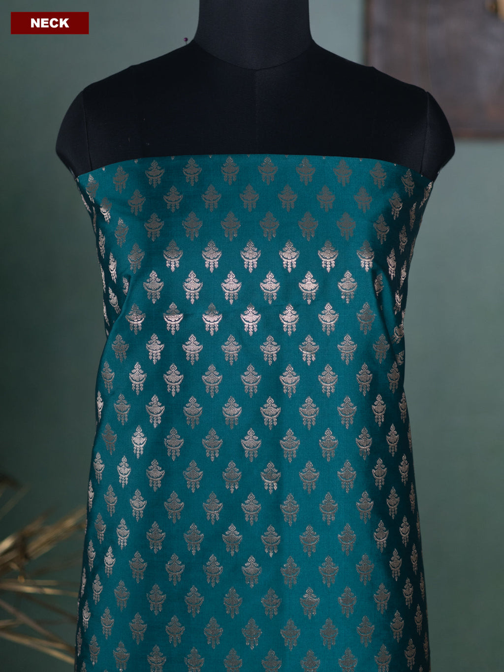 Peacock Green and Teal Green Banarasi Silk Dress Material With Allover Zari Buttas