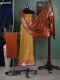 Mustard Yellow and Orange Banarasi Silk Dress Material With Allover Zari Buttas