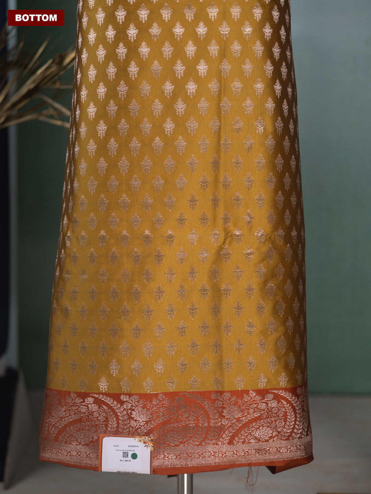 Mustard Yellow and Orange Banarasi Silk Dress Material With Allover Zari Buttas