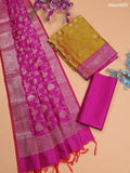Mustard Green and Magenta Pink Banarasi Silk Dress Material With With Allover Zari Buttas