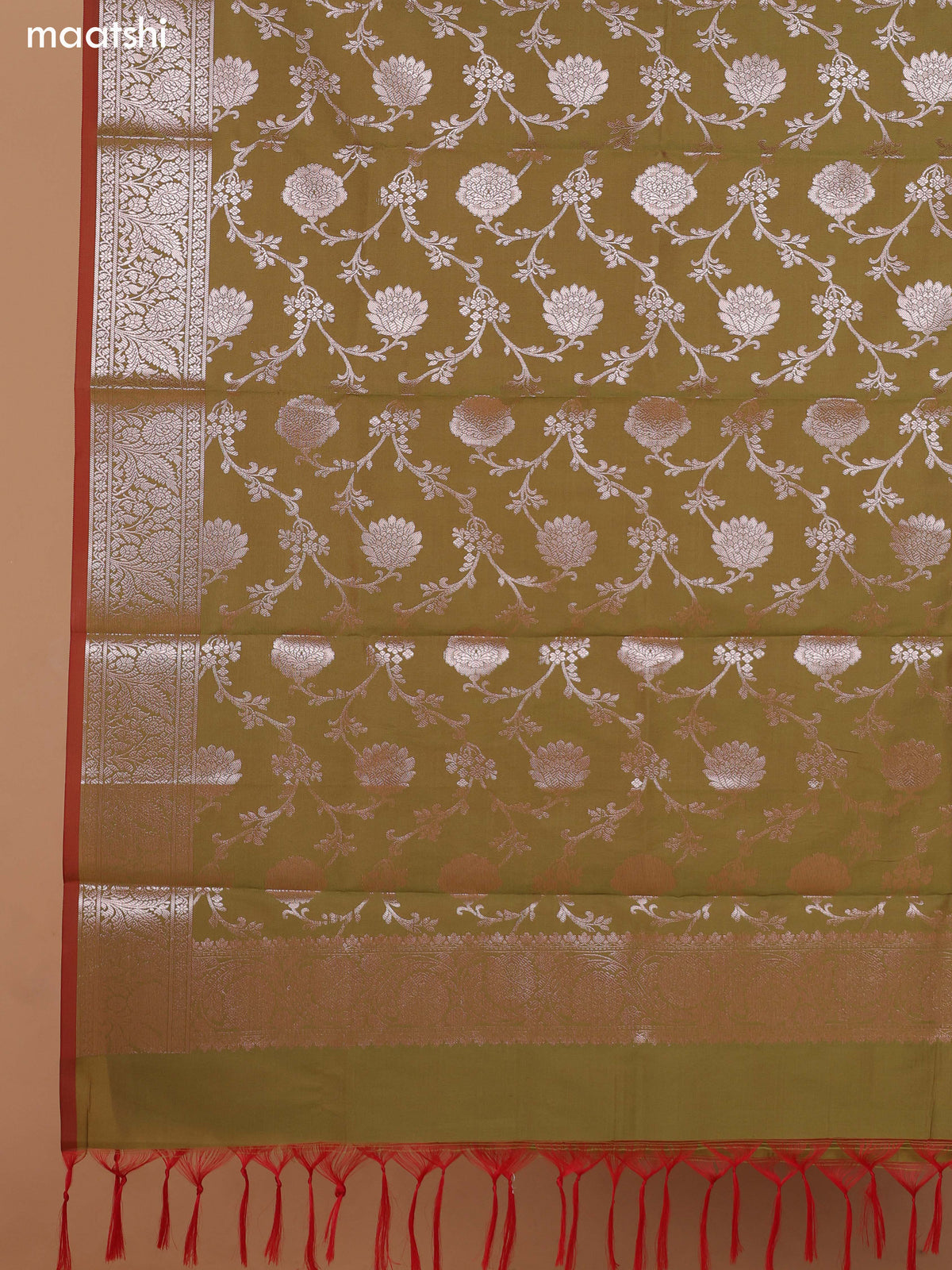 Dual Shade Of Lavender and Green Banarasi Silk Dress Material With With Allover Zari Buttas and Bottom & Dupatta