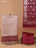 Beige and Maroon Banarasi Silk Dress Material With With Allover Zari Buttas and Bottom & Dupatta