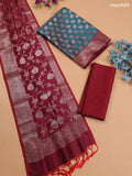 Dual Shade Of Green and Maroon Banarasi Silk Dress Material With With Allover Zari Buttas
