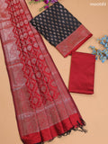 Black and Red Banarasi Silk Dress Material With With Allover Zari Buttas