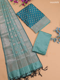 Teal Green and Pastel Green Banarasi Silk Dress Material With With Allover Zari Buttas