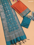 Rust Orange and Green Banarasi Silk Dress Material With With Allover Zari Buttas