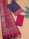 Navy Blue and Magenta Pink Banarasi Silk Dress Material With With Allover Zari Buttas