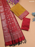 Mustard Yellow and Red Banarasi Silk Dress Material With With Allover Zari Buttas