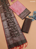 Peach Pink and Dual Shade Of Green Banarasi Silk Dress Material With With Allover Zari Buttas