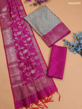 Pastel Green and Magenta Pink Banarasi Silk Dress Material With With Allover Zari Buttas