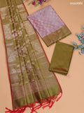 Pastel Lavender and Green Banarasi Silk Dress Material With With Allover Zari Buttas