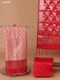 Peach and Red Banarasi Silk Dress Material With With Allover Zari Buttas and Bottom & Dupatta