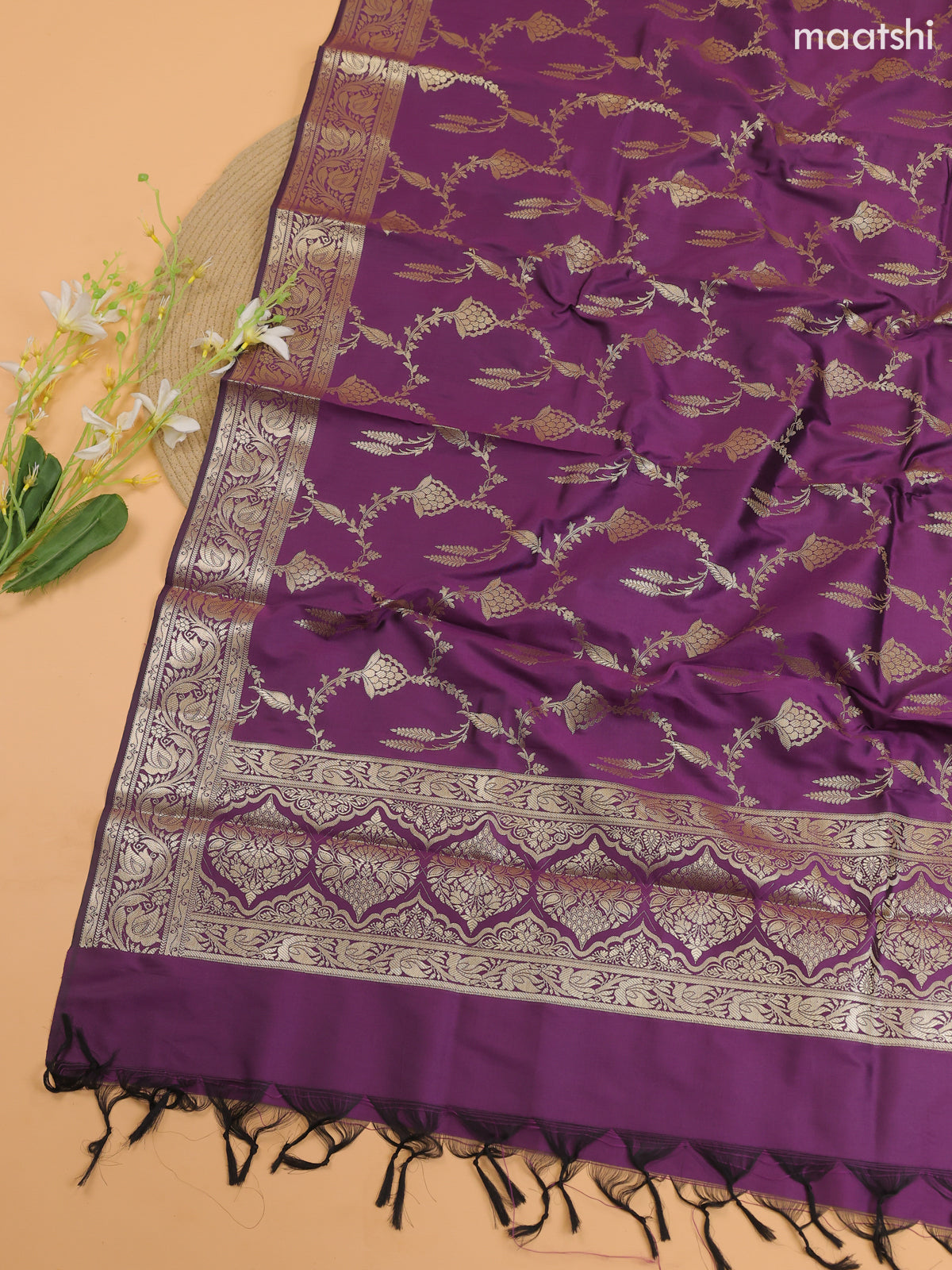 Mauve and Purple Banarasi Silk Dress Material With With Allover Zari Buttas