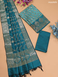 Pastel Green and Teal Green Banarasi Silk Dress Material With With Allover Zari Buttas