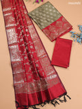 Khaki Green and Red Banarasi Silk Dress Material With With Allover Zari Buttas