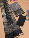 Grey and Black Banarasi Silk Dress Material With With Allover Zari Buttas