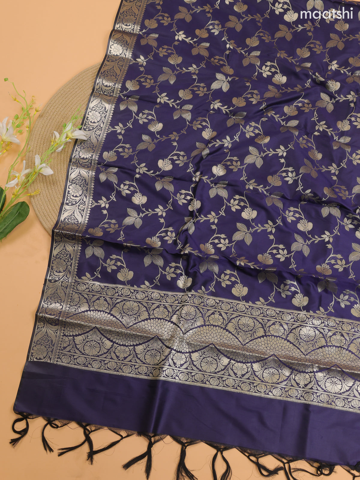 Purple and Navy Blue Banarasi Silk Dress Material With With Allover Zari Buttas