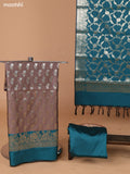 Grey and Green Banarasi Silk Dress Material With With Allover Zari Buttas and Bottom & Dupatta