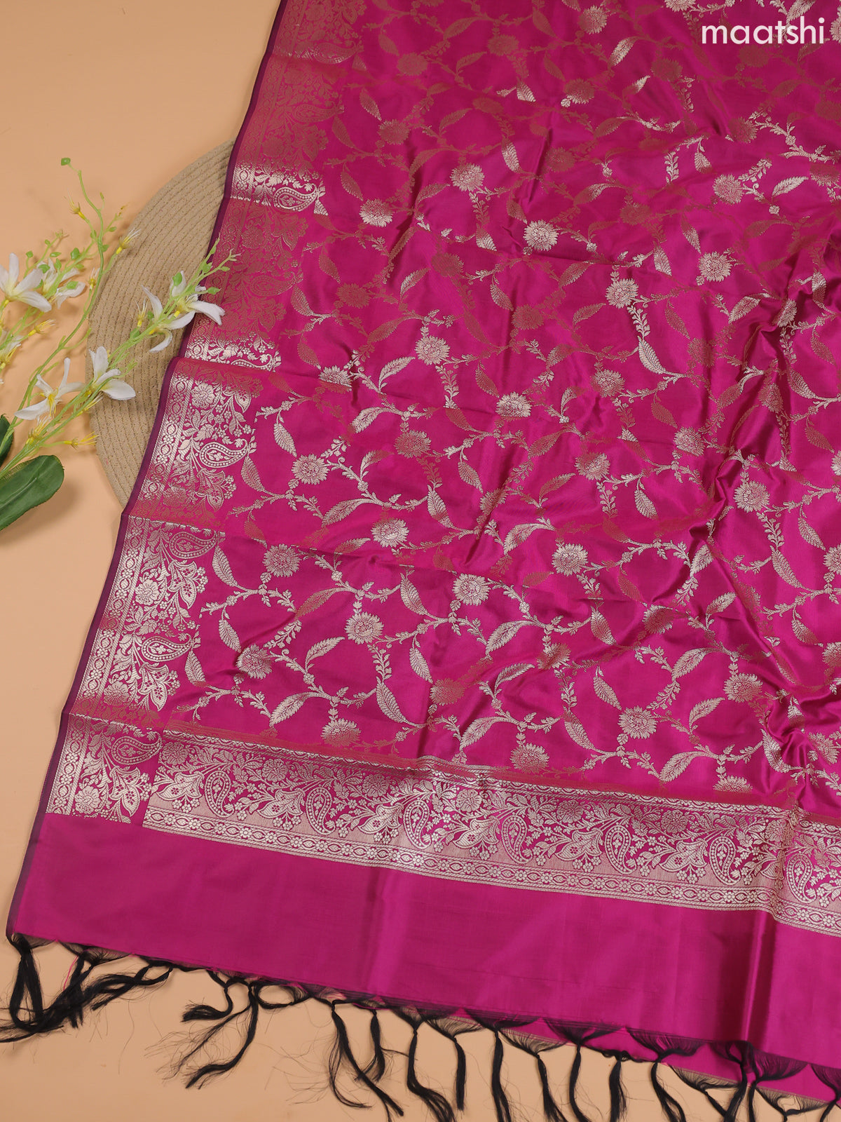 Dual Shade Of Lavender and Magenta Pink Banarasi Silk Dress Material With With Allover Zari Buttas