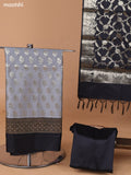 Grey and Black Banarasi Silk Dress Material With With Allover Zari Buttas and Bottom & Dupatta
