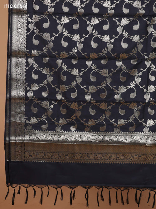 Beige and Black Banarasi Silk Dress Material With With Allover Zari Buttas and Bottom & Dupatta