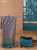 Grey and Teal Green Banarasi Silk Dress Material With With Allover Zari Buttas and Bottom & Dupatta