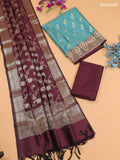 Teal Blue and Brown Banarasi Silk Dress Material With With Allover Zari Buttas