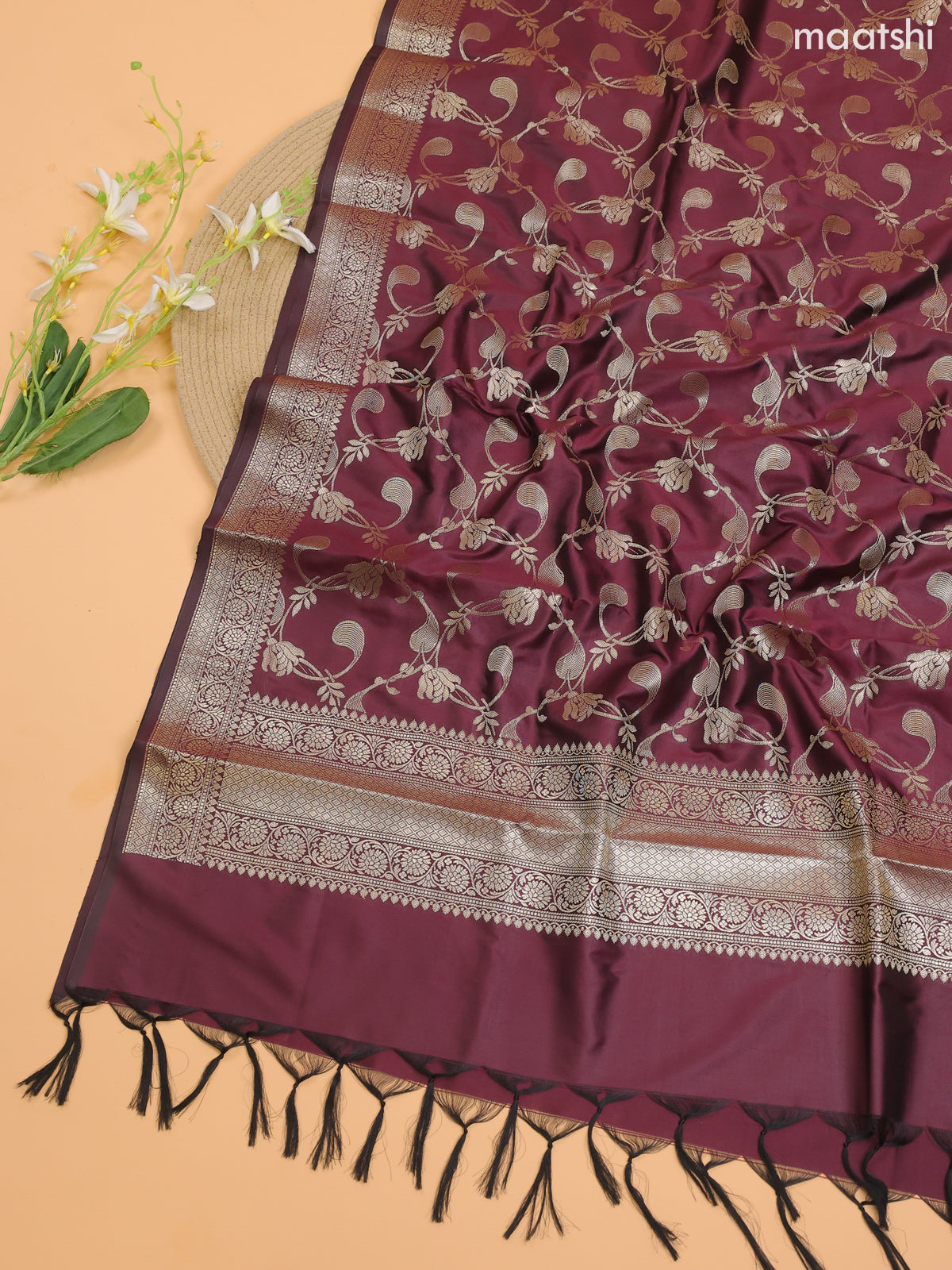 Teal Blue and Brown Banarasi Silk Dress Material With With Allover Zari Buttas