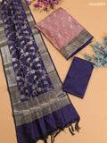 Peach and Navy Blue Banarasi Silk Dress Material With With Allover Zari Buttas