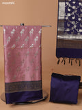 Peach and Navy Blue Banarasi Silk Dress Material With With Allover Zari Buttas and Bottom & Dupatta