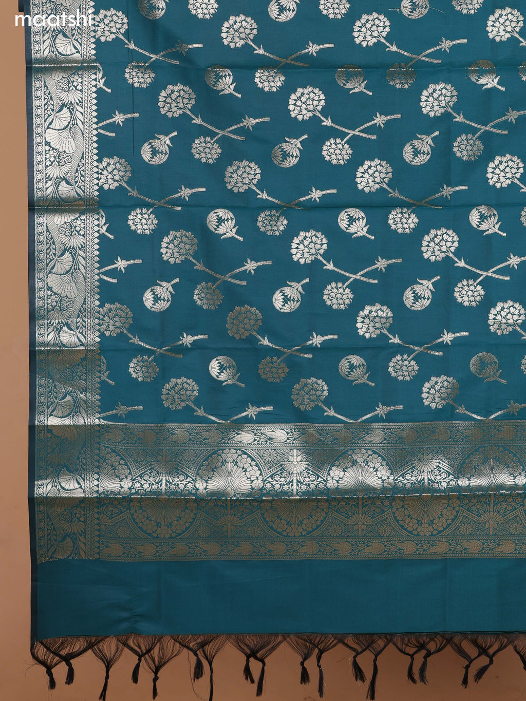Teal Green and Peacock Green Banarasi Silk Dress Material With With Allover Zari Buttas and Bottom & Dupatta
