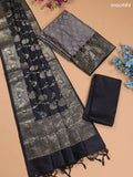 Dark Grey and Black Banarasi Silk Dress Material With With Allover Zari Buttas