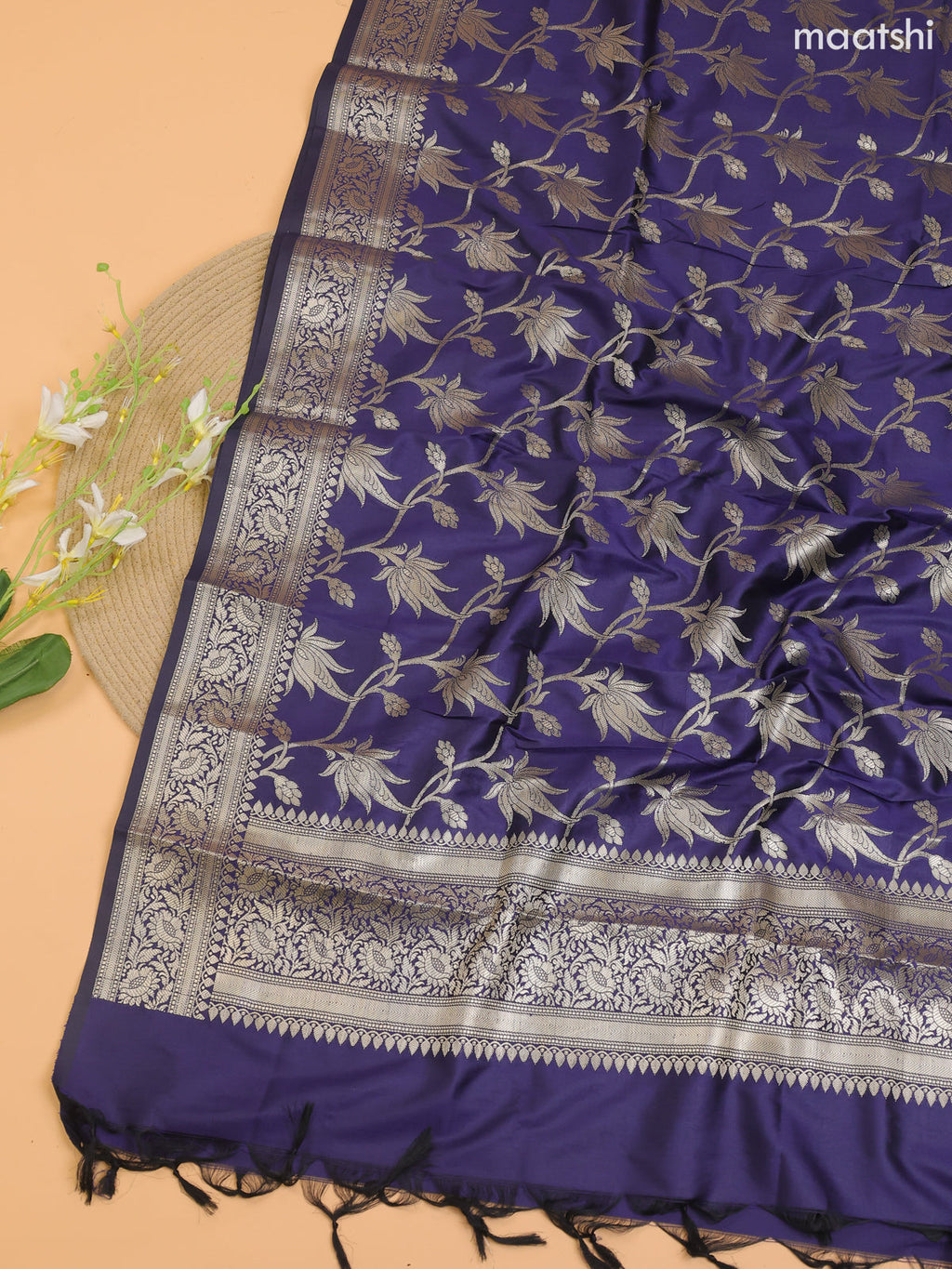 Pastel Blue and Navy Blue Banarasi Silk Dress Material With With Allover Zari Buttas