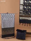 Grey and Black Banarasi Silk Dress Material With With Allover Zari Buttas and Bottom & Dupatta