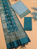 Pastel Blue and Teal Green Banarasi Silk Dress Material With With Allover Zari Buttas